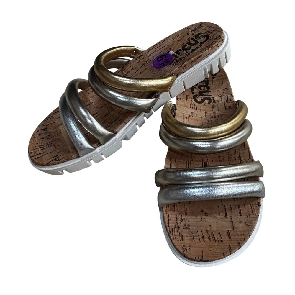 Sam Edelman Circus casual platform sandals 6.5M silver & gold slip on lug soles